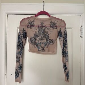 Tattoo Print Sheer Long Sleeve Top